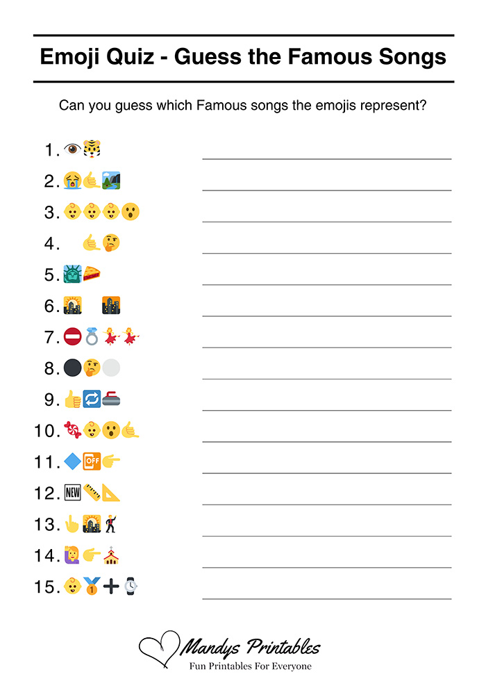 Famous Songs Printable Emoji Quiz