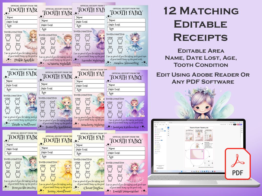 Customizable Tooth Fairy Receipts