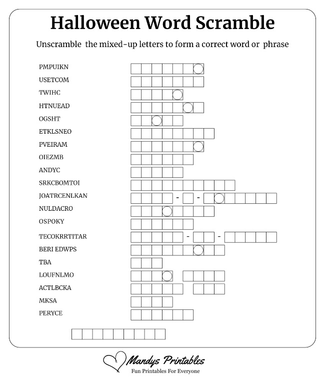 Halloween Word Scramble