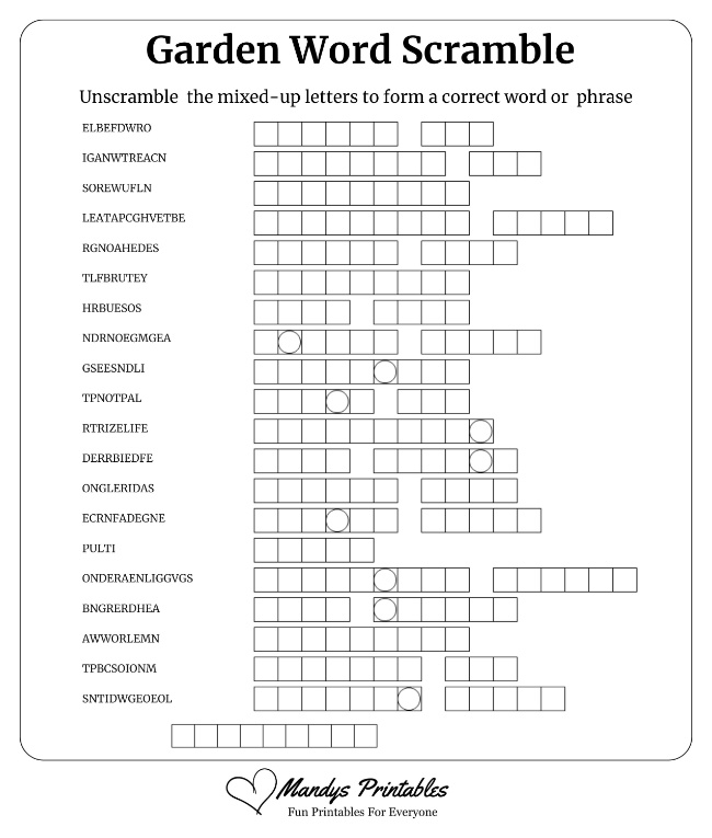 Garden Word Scramble