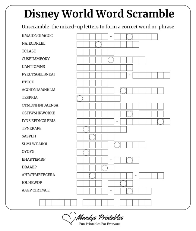 Disney Word Scramble