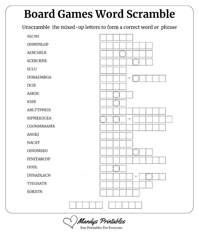 Board Games Word Scramble