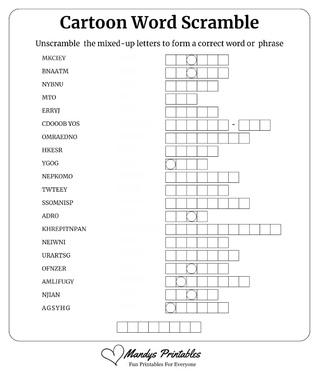 Cartoon Word Scramble