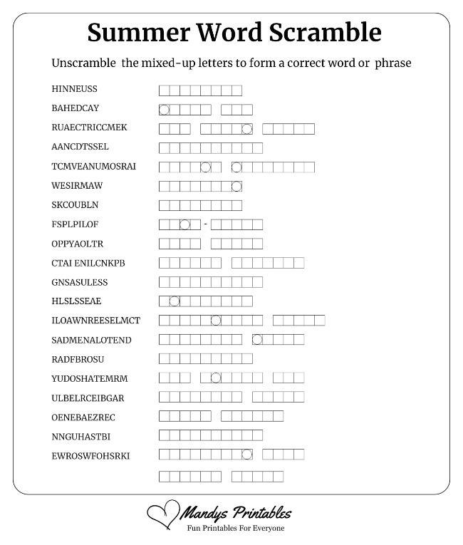 Summer Word Scramble