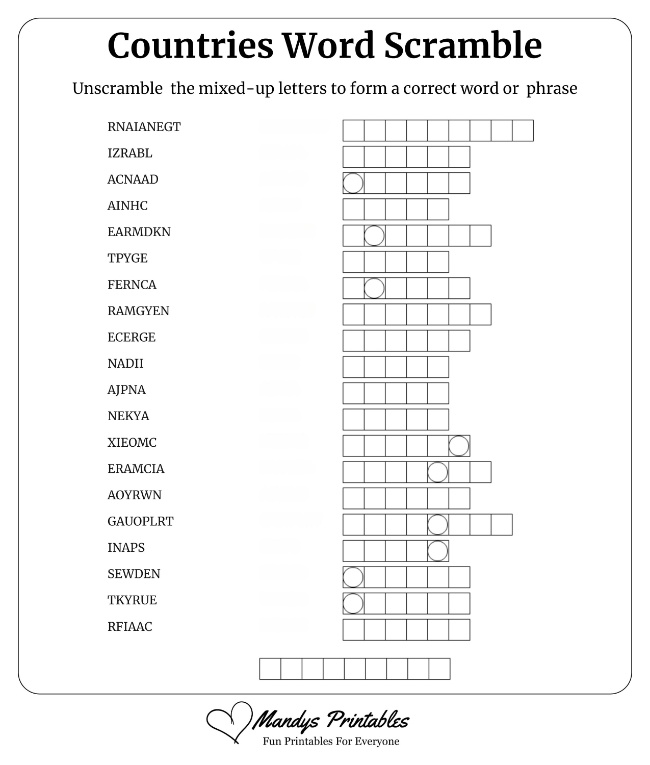 Countries Word Scramble