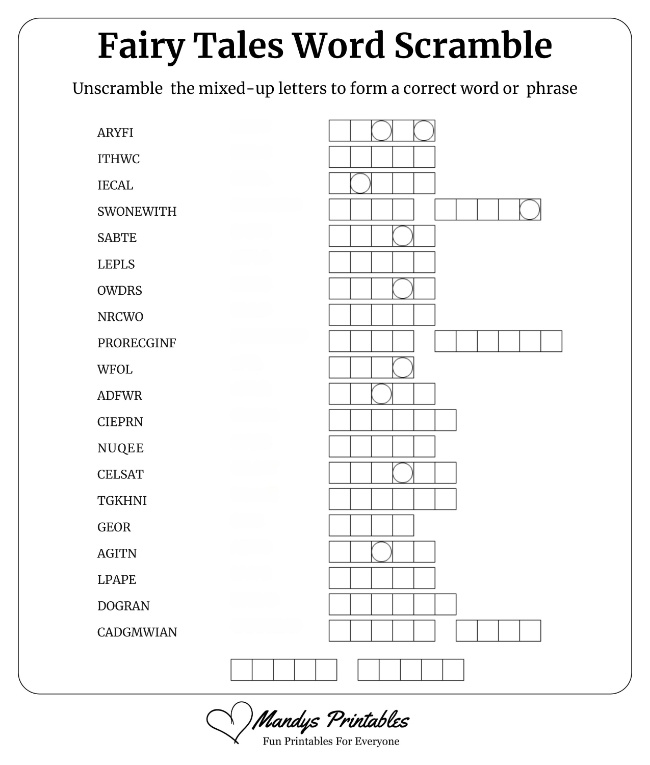 Fairy Tales Word Scramble