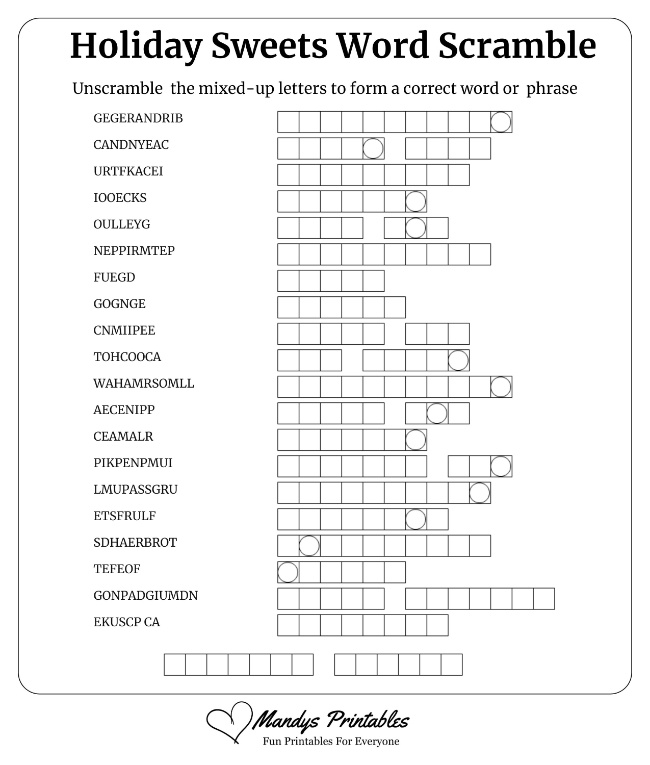 Holiday Word Scramble