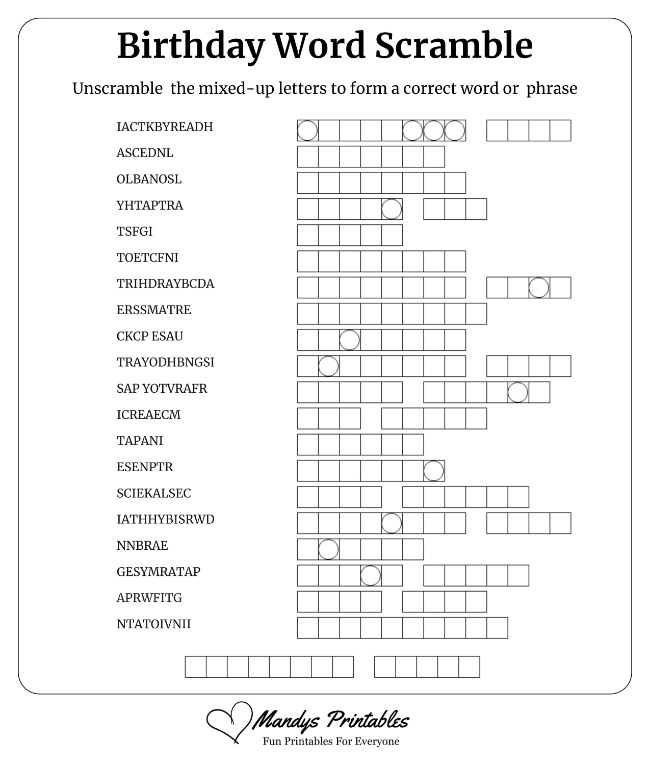 Birthday Word Scramble