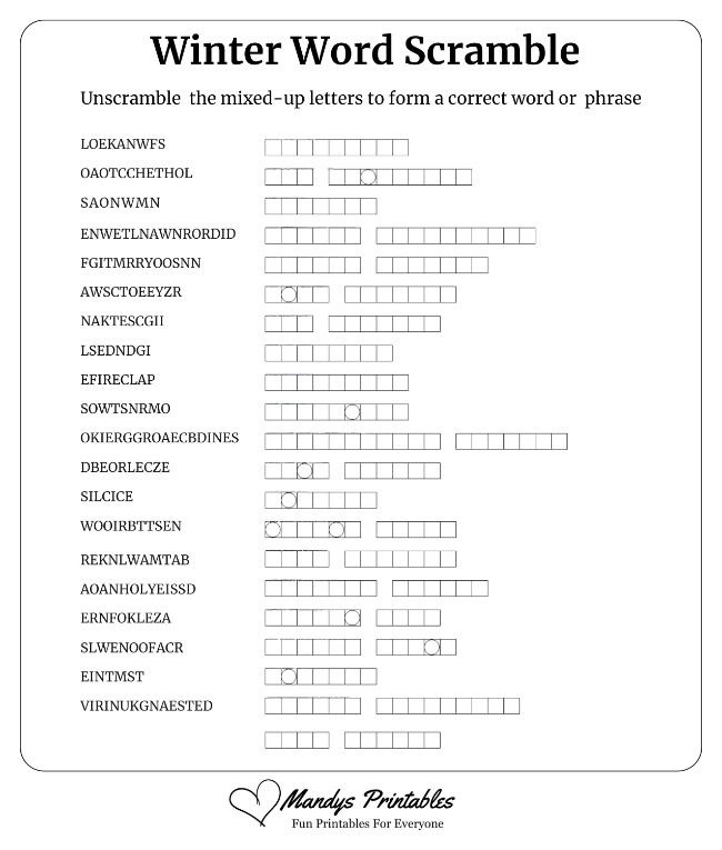 Winter Word Scramble