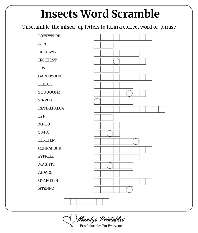 Insects Word Scramble