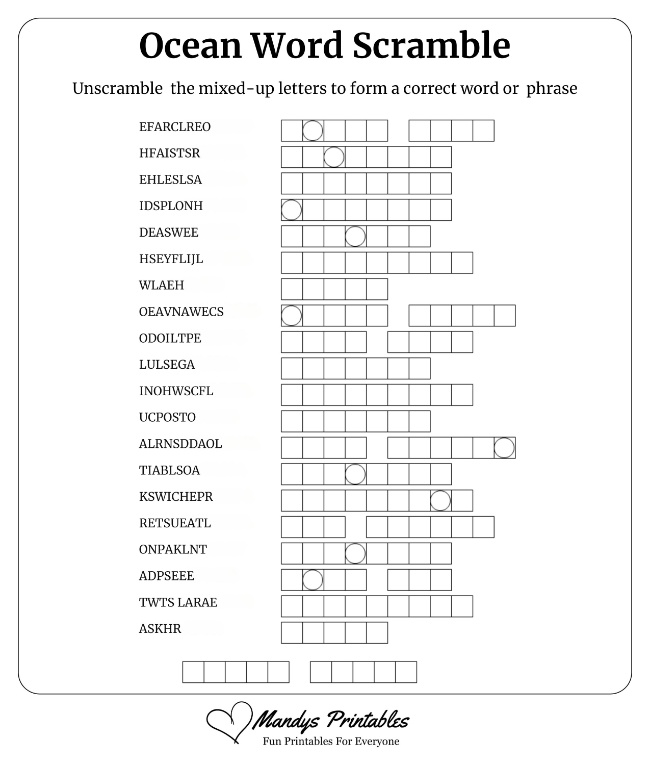 Ocean Word Scramble