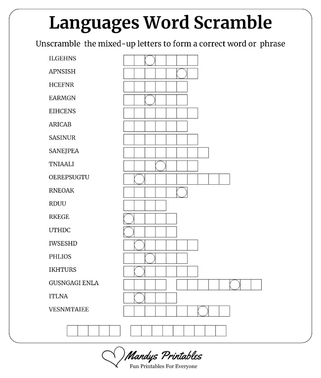 Languages Word Scramble