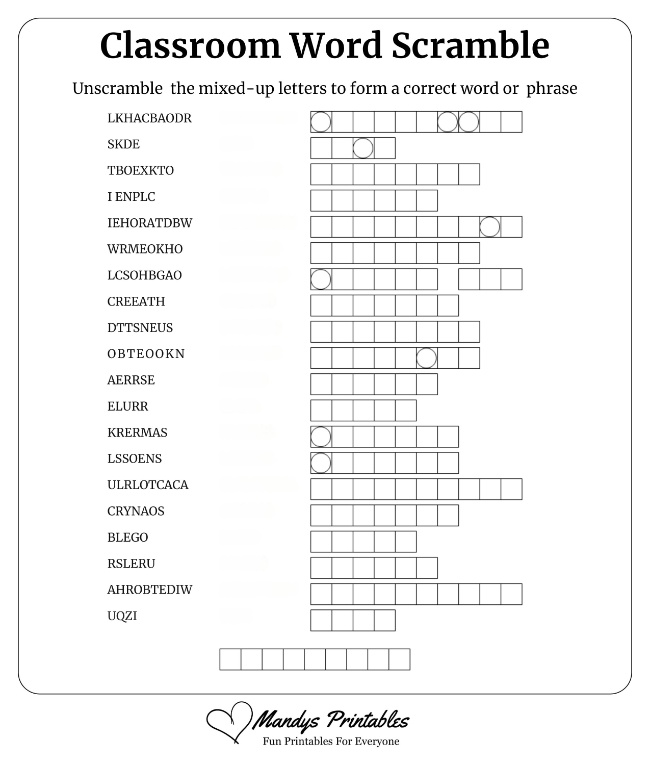 Classroom Word Scramble