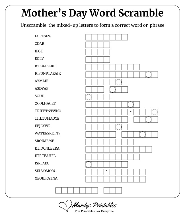 Mother's Day Word Scramble