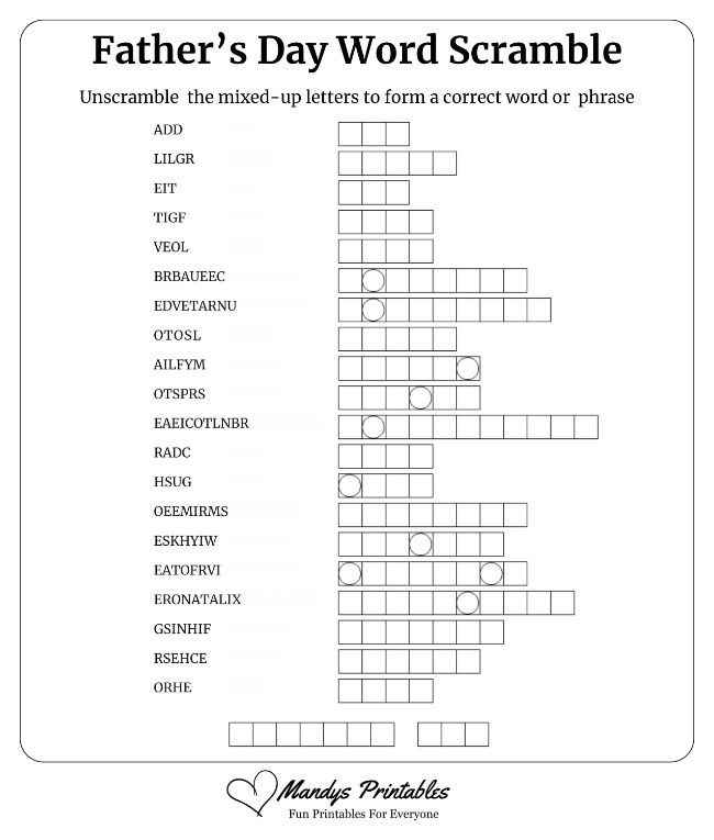 Father's Day Word Scramble