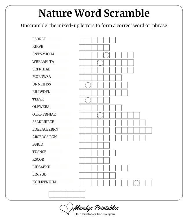 Nature Word Scramble