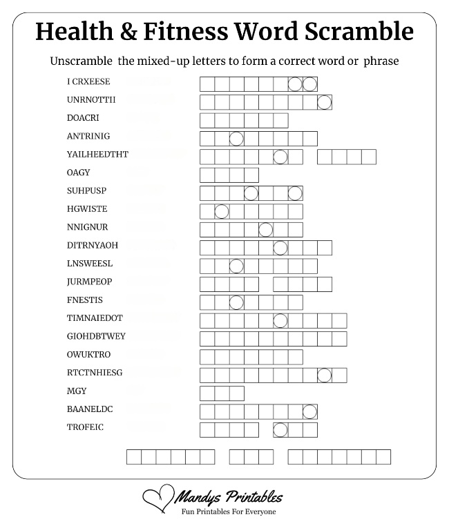 Health & Fitness Word Scramble