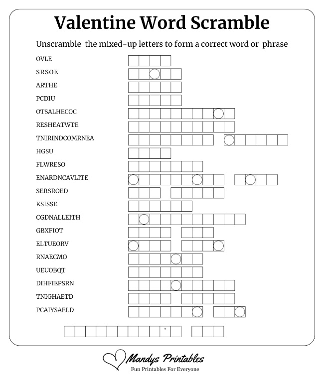 Valentine Word Scramble