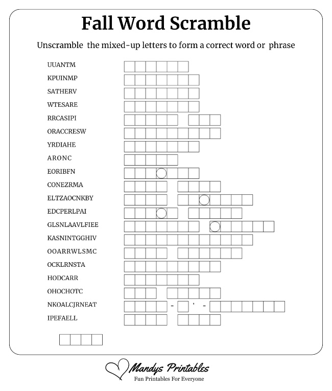 Fall Word Scramble