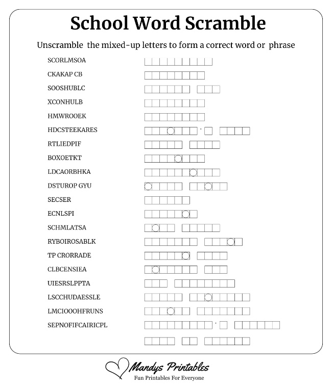 School Word Scramble