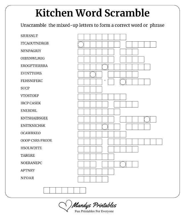 Kitchen Word Scramble