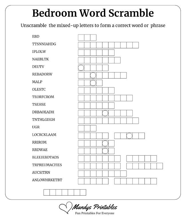 Bedroom Word Scramble