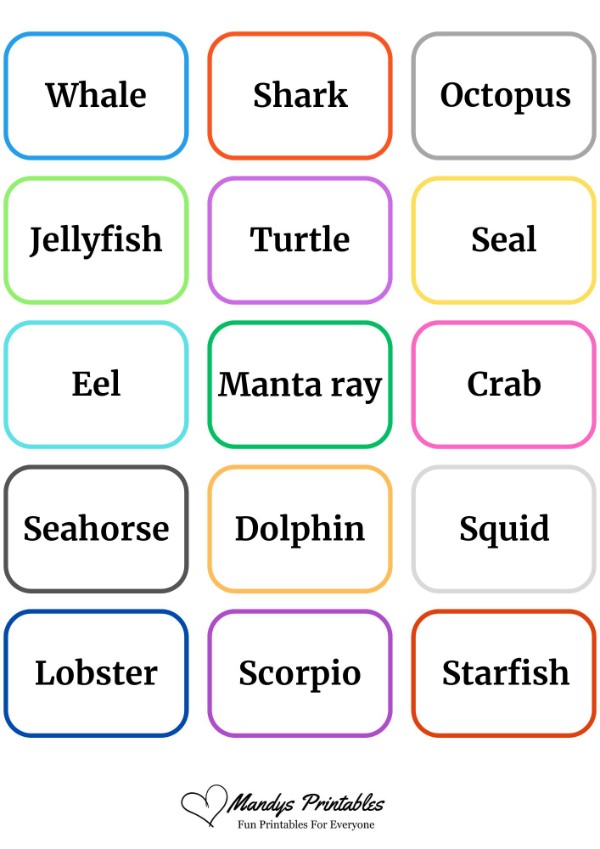 Sea animals Guess what i am cards