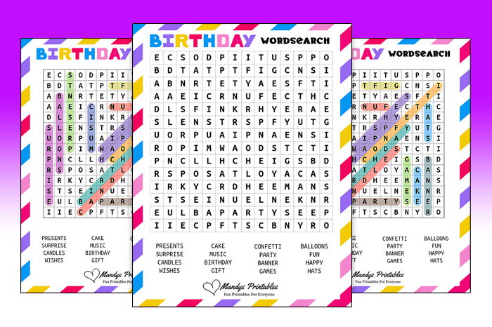 birthday wordsearch