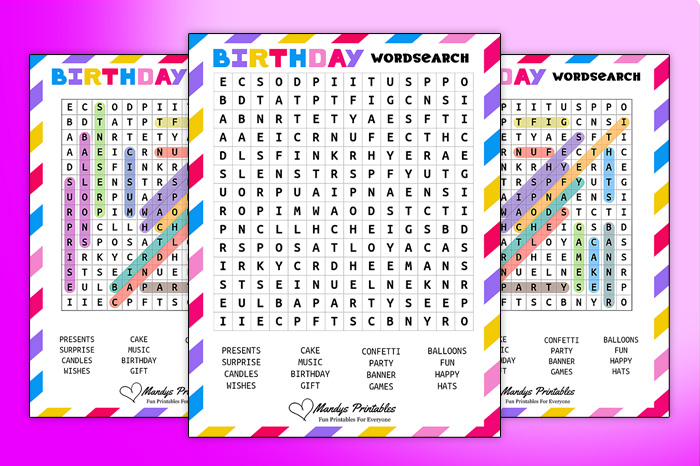 birthday wordsearch