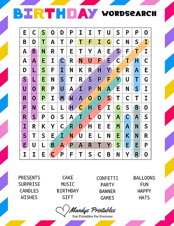 printable birthday wordsearch