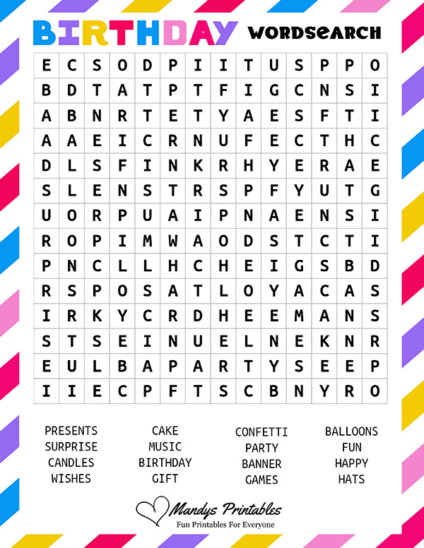 birthday wordsearch