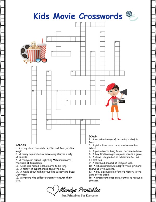 free printable children's crossword puzzles