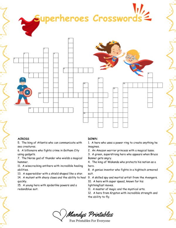 kids crossword puzzles printable